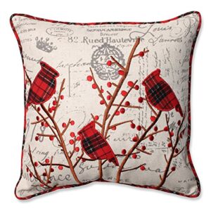 pillow perfect - 552989 holiday embroidered cardinals throw pillow, 16.5" x 16.5", red/grey
