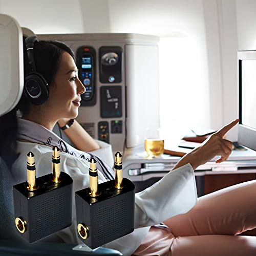 Gold Plated Airplane Flight Headphone Adapters (Pack of 2) | Allows you to use your Earphones with all In-Flight Media Systems | This Airline Plane Headset Converter Enables Great Sound on all Planes