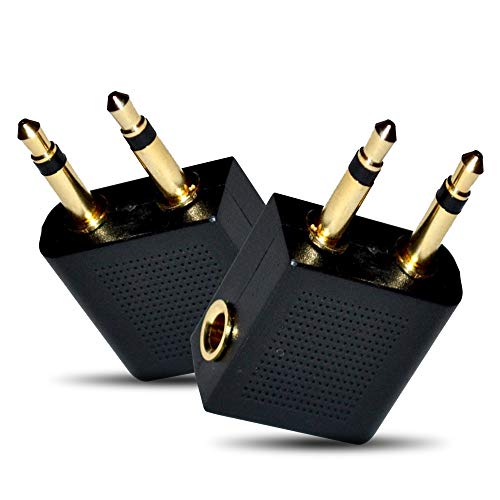 Gold Plated Airplane Flight Headphone Adapters (Pack of 2) | Allows you to use your Earphones with all In-Flight Media Systems | This Airline Plane Headset Converter Enables Great Sound on all Planes