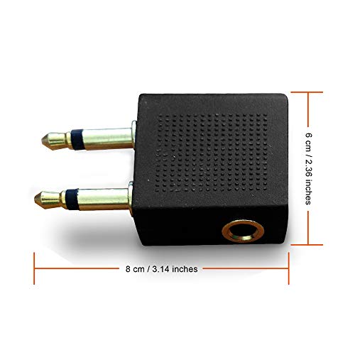 Gold Plated Airplane Flight Headphone Adapters (Pack of 2) | Allows you to use your Earphones with all In-Flight Media Systems | This Airline Plane Headset Converter Enables Great Sound on all Planes