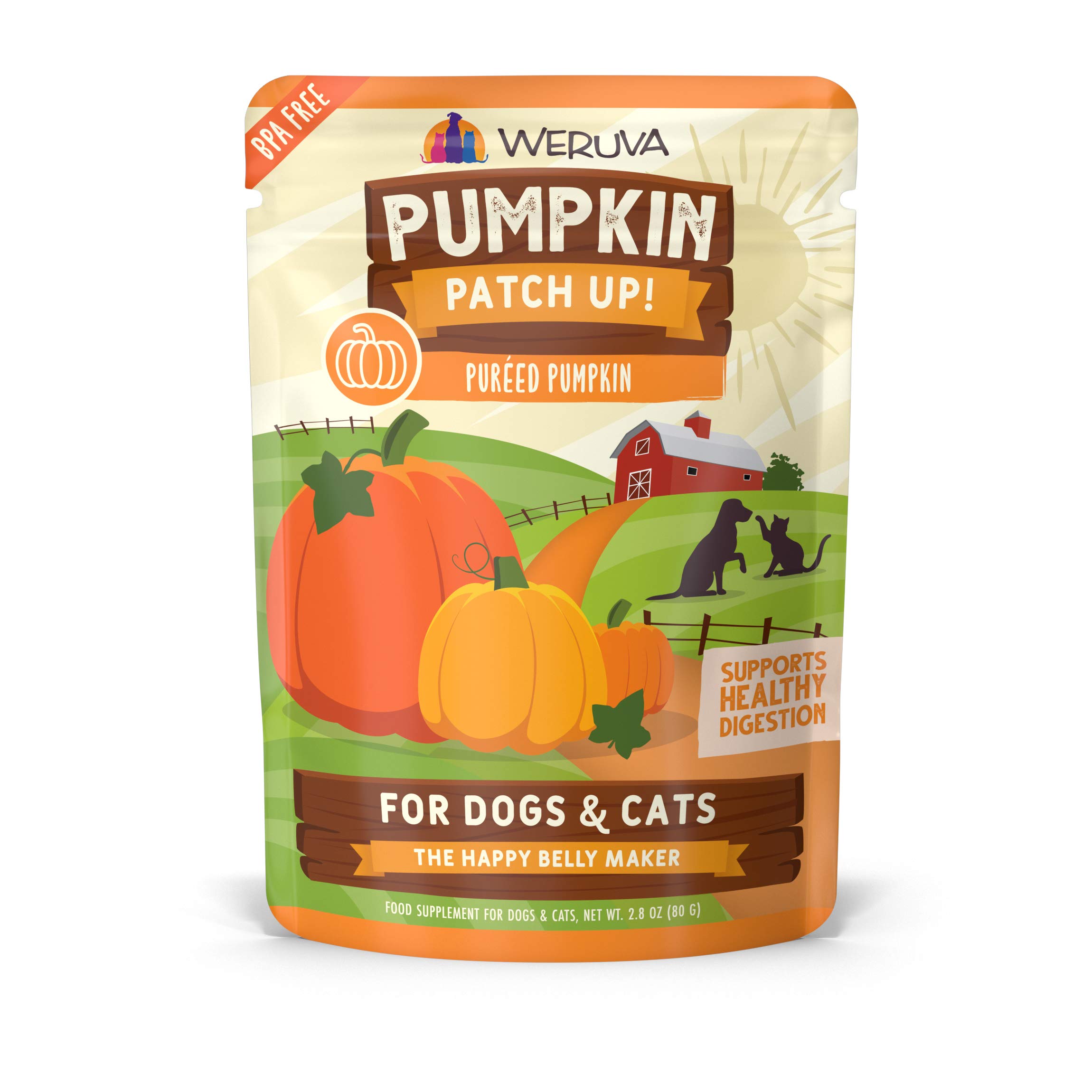 Weruva Pumpkin Patch Up!, Pumpkin Puree Pet Food Supplement for Dogs & Cats, 2.80oz Pouch (Pack of 12)