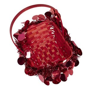 The Lucky Clover Trading Red Rectangular Bamboo Holiday Handle Basket - 7in