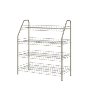 closetmaid 4-tier wire shoe rack organizer, nickel finish, easy to assemble, holds 12 pairs, for closet, bedroom with sturdy design