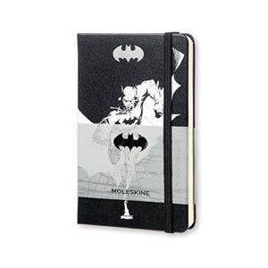 moleskine limited edition batman notebook, hard cover, pocket (3.5" x 5.5") plain/blank, black, 192 pages (leba01qp012)