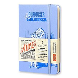 moleskine limited edition alice in wonderland notebook, hard cover, pocket (3.5" x 5.5") plain/blank, powder blue, 192 pages