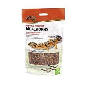 zilla reptile food munchies mealworms for pet bearded dragons, leopard geckos, chameleons, large tropical fish & birds, 3.75-ounce