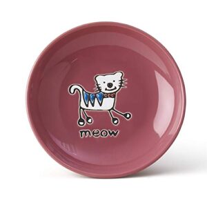 petrageous 11035 silly kitty dishwasher and microwave stoneware cat saucer 5-inch diameter 2.5-ounce capacity for wet or dry cat food great for all cats, pink