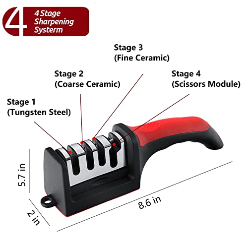 Harcas Knife Sharpener - Professional 2 Stage Sharpening System. Best For Steel Kitchen Knives. White