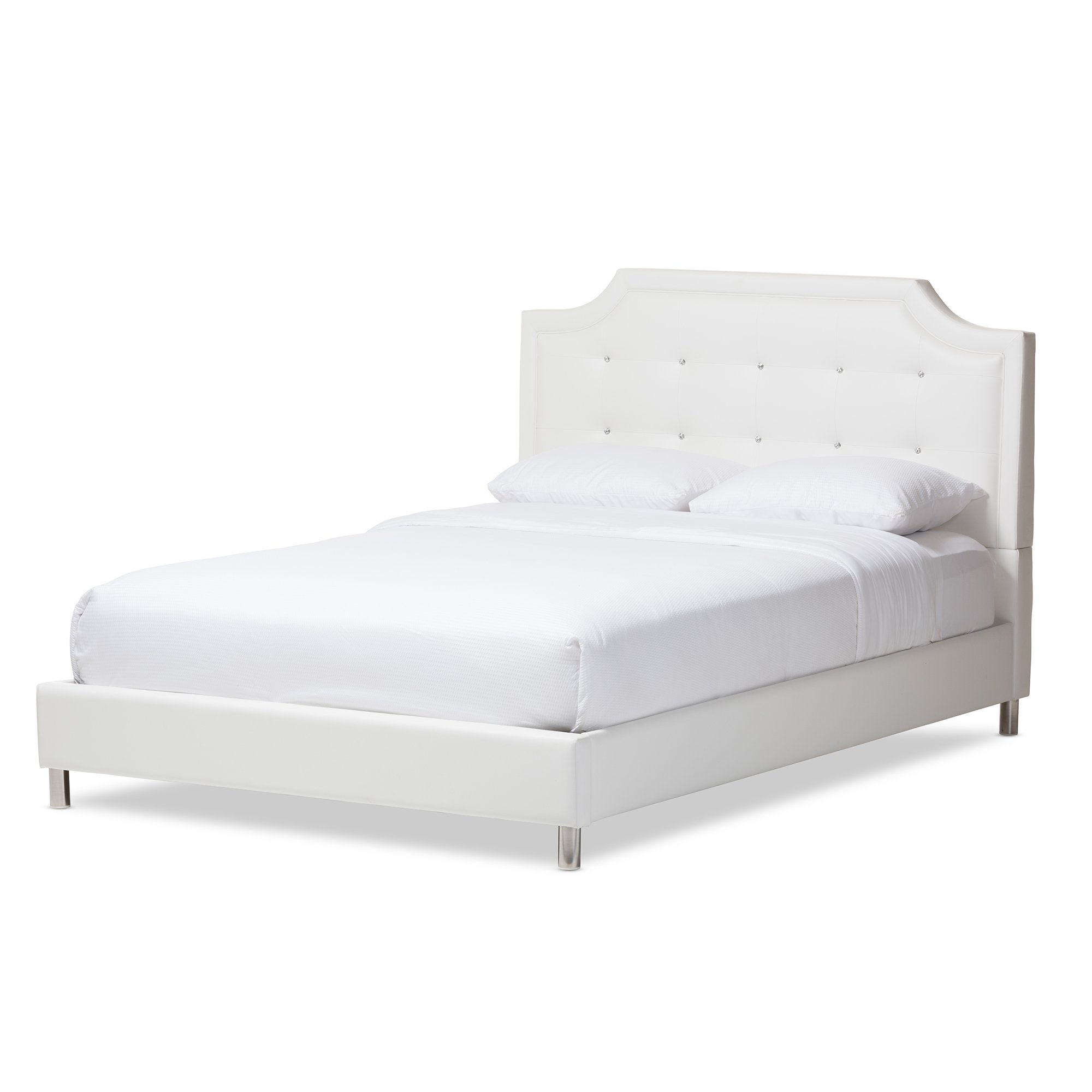 Baxton Studio BBT6376-White-Queen Bed with Upholstered Headboard, Queen, White