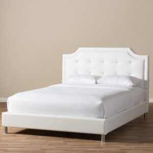 Baxton Studio BBT6376-White-Queen Bed with Upholstered Headboard, Queen, White