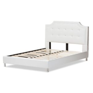 Baxton Studio BBT6376-White-Queen Bed with Upholstered Headboard, Queen, White