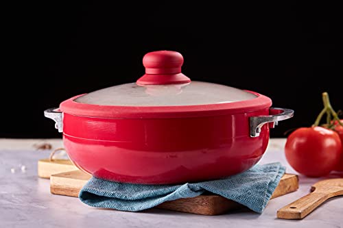 IMUSA USA 3.2Qt Red Ceramic Nonstick Caldero (Dutch Oven) with Silicone Rim & Glass Lid