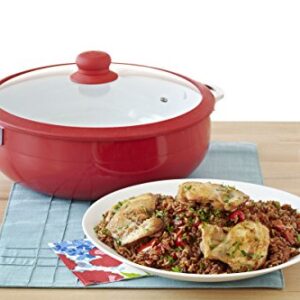 IMUSA USA 3.2Qt Red Ceramic Nonstick Caldero (Dutch Oven) with Silicone Rim & Glass Lid