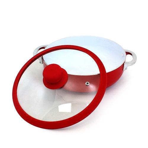 IMUSA USA 3.2Qt Red Ceramic Nonstick Caldero (Dutch Oven) with Silicone Rim & Glass Lid