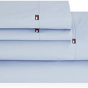 Tommy Hilfiger Signature Solid Sheeting 200 TC Set of 4 Sheet Set - 1 Flat Sheet, 1 Fitted Sheet & 2 Pillowcases, Queen Size, 100% Cotton (B Blue)