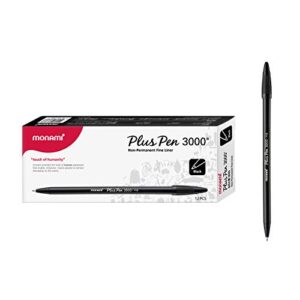 monami plus pen 3000 felt tip pens, fine point (0.4mm), fine liner, writing/journaling/note taking at home, school and office, black, 12-count