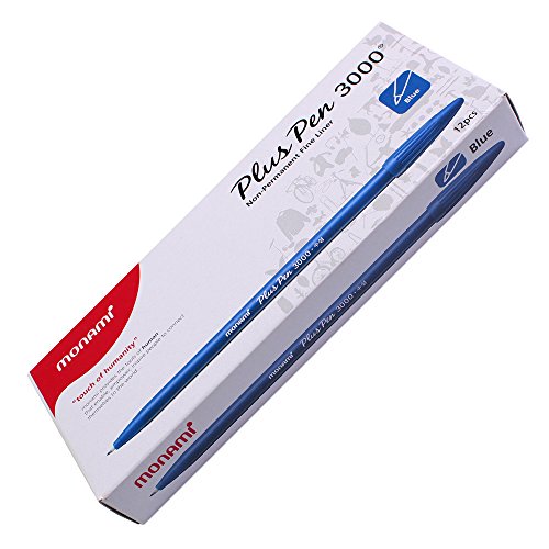 Monami Plus 3000 Office Sign Pen Felt Tip Water Based Ink Color Pen Complete Red,Blue,Black Dozen Box