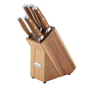 rachael ray cucina 6-piece japanese stainless steel knife block set with acacia handles