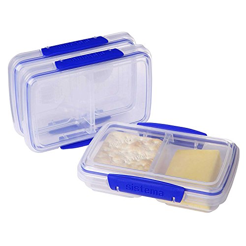 Sistema 3-Piece Food Storage Containers with 2 Compartments and Lids for Meal Prep, Dishwasher Safe, 11.8oz, Clear/Blue, 3 count (Pack of 1)