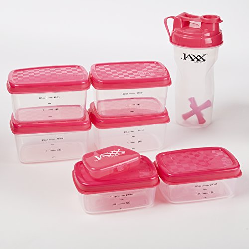 Fit & Fresh Original Jaxx FitPak Insulated Cooler Lunch Box, Meal Prep Bag with Portion Control Containers, Ice Pack, 28 oz Shaker, Standard, Pink