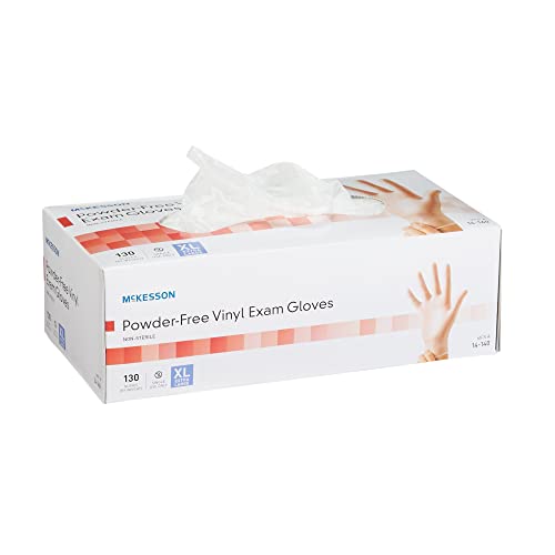 McKesson Powder-Free, Vinyl Exam Gloves, Non-Sterile, XL, 130 Count, 1 Box