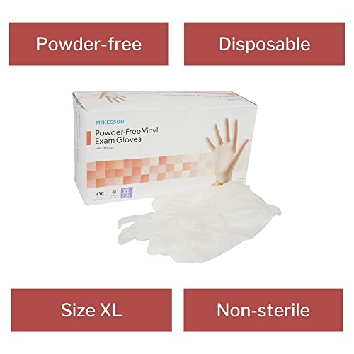 McKesson Powder-Free, Vinyl Exam Gloves, Non-Sterile, XL, 130 Count, 1 Box