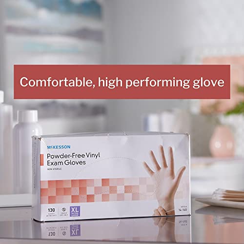 McKesson Powder-Free, Vinyl Exam Gloves, Non-Sterile, XL, 130 Count, 1 Box