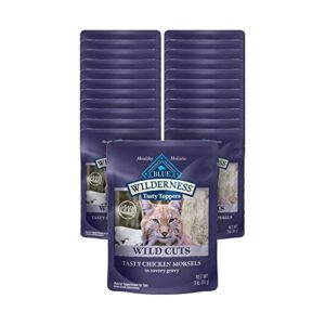 blue buffalo wilderness high protein grain free, natural wild cuts adult wet cat food pouch, chicken 3-oz pouches (pack of 24)