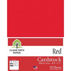 Red Cardstock - 8.5 x 11 inch - 65Lb Cover - 50 Sheets - Clear Path Paper