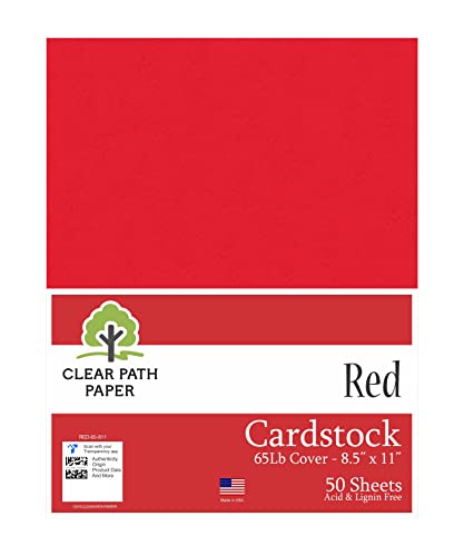 Red Cardstock - 8.5 x 11 inch - 65Lb Cover - 50 Sheets - Clear Path Paper