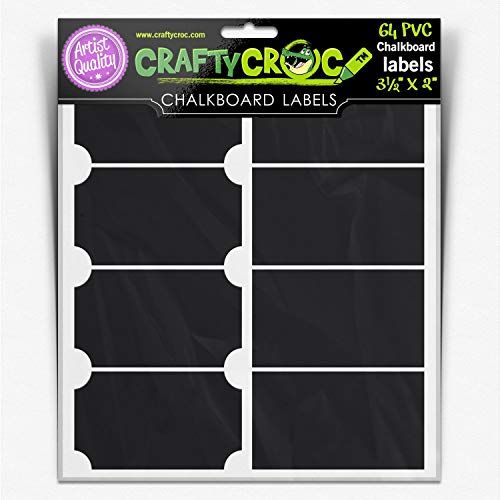 Crafty Croc Removable Chalkboard Labels, Pack of 64, Large Rectangle Adhesive Stickers For Spice Jar, Mason Jar, Canister and Bottle, Size 3.5" x 2"