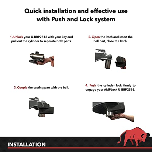 AMPLOCK U-BRP2516 RV/Trailer Coupler Lock (fits 2 5/16 inches Ball Coupler with Straight Lip only) | Made in Canada