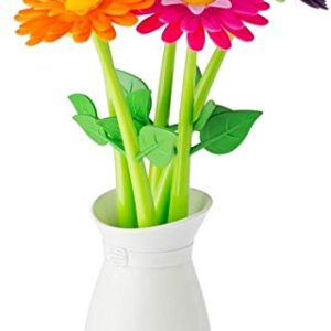 Vigar Flower Shop Pen Set with Vase, Set of 5 Colorful and Decorative Flower-shaped Pens with Matching Holder