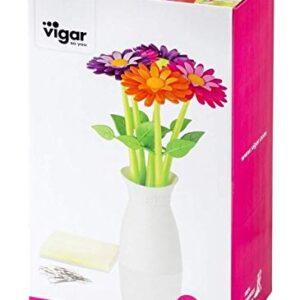 Vigar Flower Shop Pen Set with Vase, Set of 5 Colorful and Decorative Flower-shaped Pens with Matching Holder