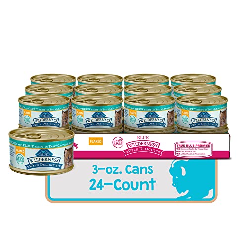 Blue Buffalo Wilderness Wild Delights High Protein Grain Free, Natural Kitten Flaked Wet Cat Food, Chicken & Trout 3 oz cans (Pack of 24)