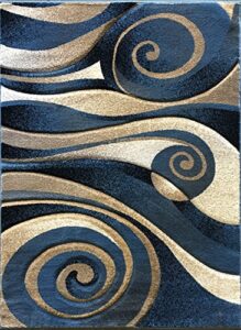 modern area rug blue sculpture design 258 (5 feet 2 inches x7 feet 1inch)