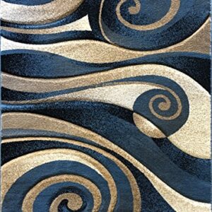 Modern Area Rug Blue Sculpture Design 258 (5 feet 2 inches x7 feet 1inch)