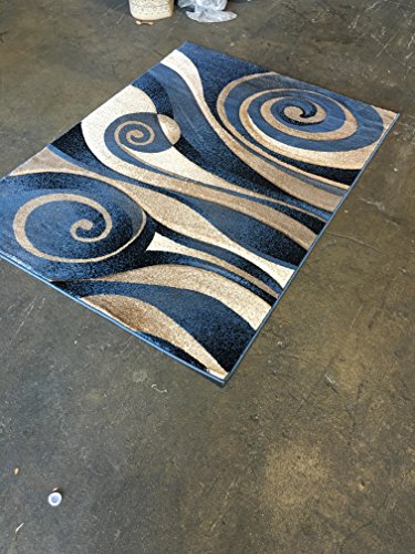 Modern Area Rug Blue Sculpture Design 258 (5 feet 2 inches x7 feet 1inch)