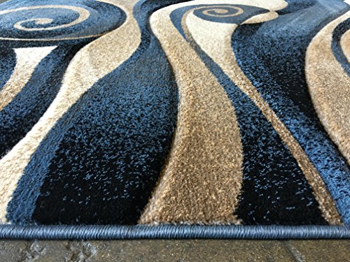 Modern Area Rug Blue Sculpture Design 258 (5 feet 2 inches x7 feet 1inch)