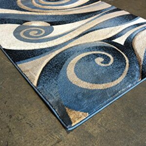 Modern Area Rug Blue Sculpture Design 258 (5 feet 2 inches x7 feet 1inch)