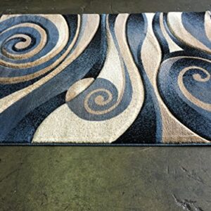 Modern Area Rug Blue Sculpture Design 258 (5 feet 2 inches x7 feet 1inch)