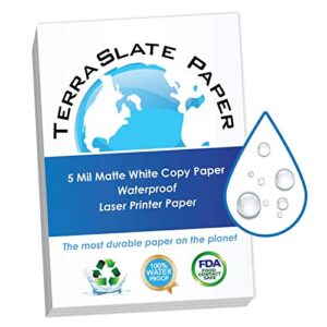 terraslate copy paper waterproof laser printer, rain weatherproof, 5 mil, 8.5x11-inch, 25 sheets