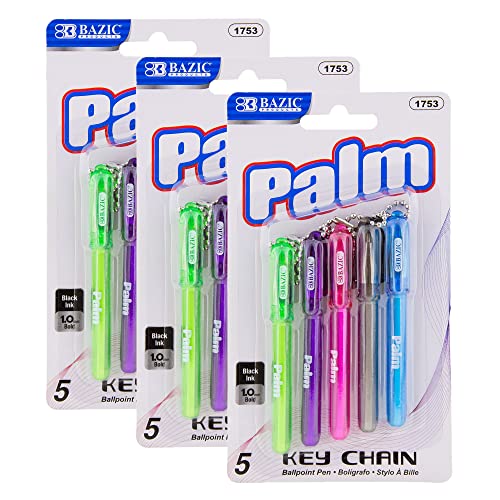 BAZIC Ballpoint Pen Palm Mini Pens w/Key Ring, Black Ink 1.0 mm Bold Point Smooth Writing, Total 15 pens