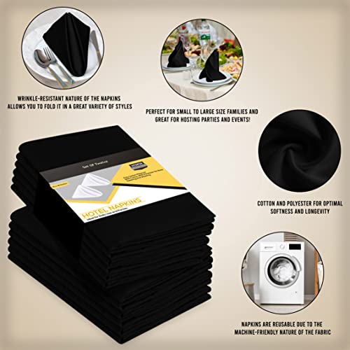 Utopia Kitchen Black Cloth Napkins [12 Pack, 18x18 Inch] Cotton Blend Washable and Reusable Table Dinner Napkins for Hotel, Lunch, Restaurant, Weddings, Event and Parties