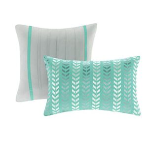 Intelligent Design Cozy Comforter Set Geometric Design Modern All Season Vibrant Color Bedding Set with Matching Sham, Decorative Pillow, Full/Queen, Nadia, Teal 5 Piece