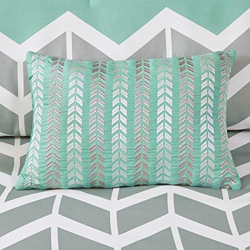 Intelligent Design Cozy Comforter Set Geometric Design Modern All Season Vibrant Color Bedding Set with Matching Sham, Decorative Pillow, Full/Queen, Nadia, Teal 5 Piece