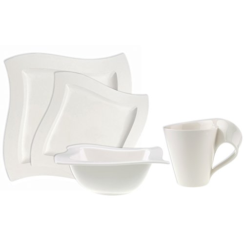 Villeroy & Boch New Wave 4-Piece Place Setting Dinner, Salad Plate, Bowl, and Mug – Premium Porcelain, Set of (Variable), Dinnerware