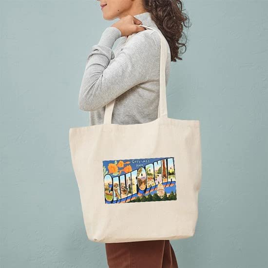 CafePress California Greetings Tote Bag Natural Canvas Tote Bag, Reusable Shopping Bag