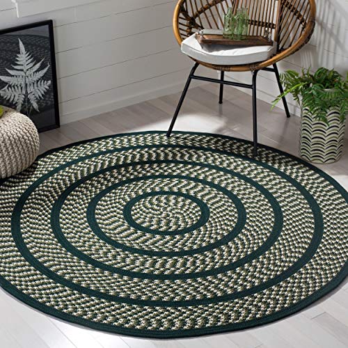 SAFAVIEH Braided Collection 4' Round Ivory / Dark Green BRD401B Handmade Country Cottage Reversible Area Rug