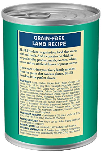 Blue Buffalo Freedom Grain Free Natural Adult Wet Dog Food, Lamb 12.5oz cans (Pack of 12)